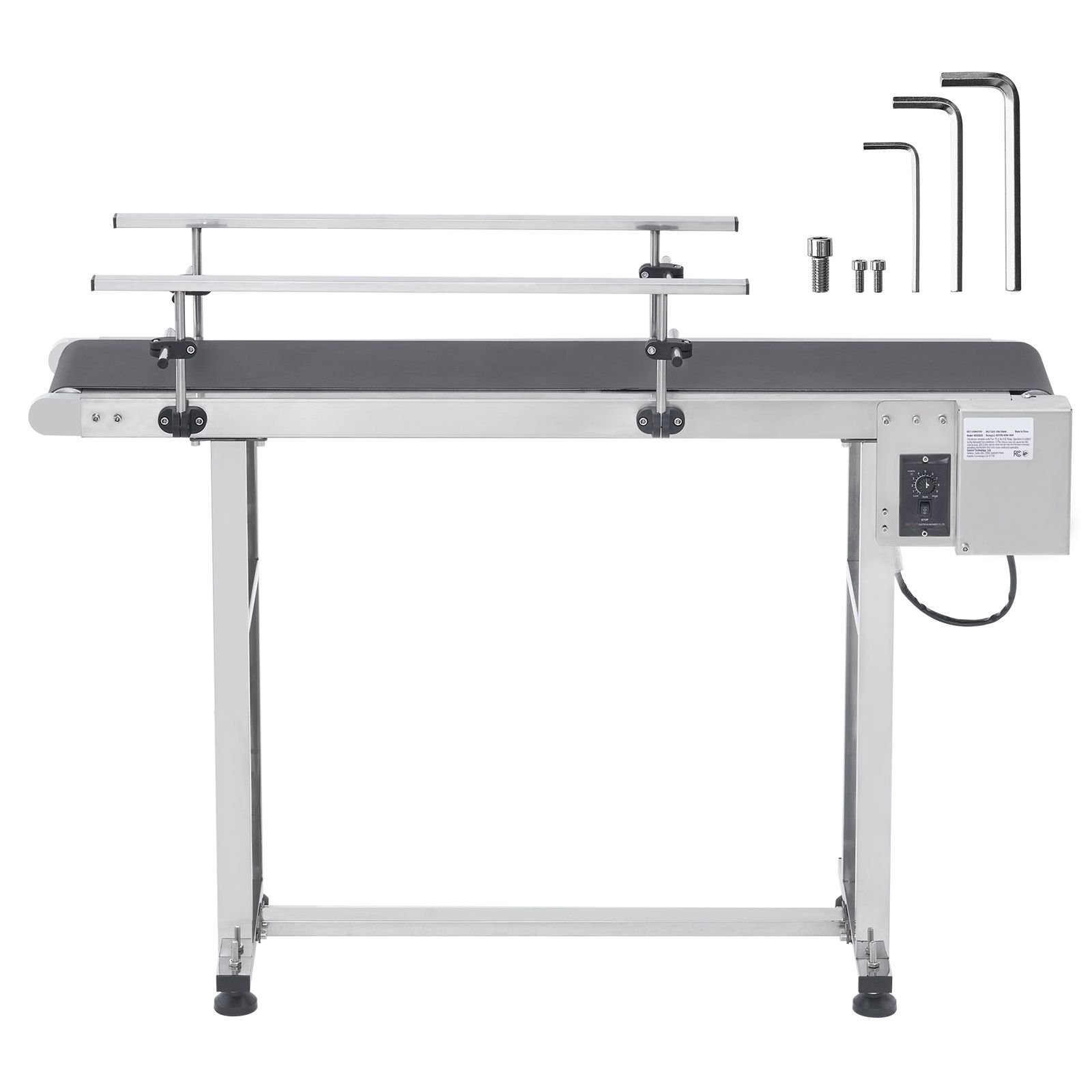 belt conveyor, 47 x 7.8 inch conveyor table, heavy duty stainless steel motorized belt conveyor for inkjet coding applications powered pvc belt anti static adjustable speed (double guardrail)