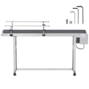 belt conveyor, 59 x 7.8 inch conveyor table, heavy duty stainless steel motorized belt conveyor for inkjet coding applications powered pvc belt anti static adjustable speed (double guardrail)