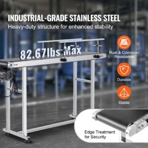 belt conveyor, 59 x 7.8 inch conveyor table, heavy duty stainless steel motorized belt conveyor for inkjet coding applications powered pvc belt anti static adjustable speed (double guardrail)