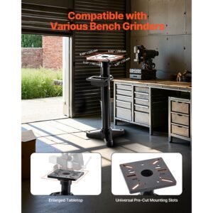 bench grinder stand, heavy duty bench grinder and vise floor pedestal with 10.6" x 10.6" mounting plate, pre cut mounting slots & water pot, compatible with most bench grinders