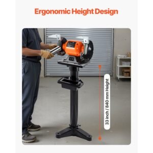 bench grinder stand, heavy duty bench grinder and vise floor pedestal with 10.6" x 10.6" mounting plate, pre cut mounting slots & water pot, compatible with most bench grinders