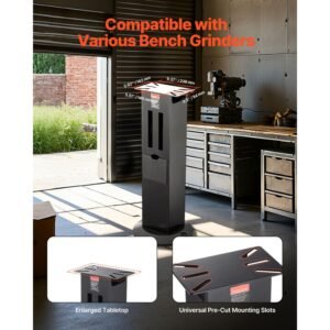 bench grinder stand, heavy duty bench grinder and vise floor pedestal with 11" x 6.7" mounting plate, grinding wheel storage compartments & cast iron base, compatible with most bench grinders