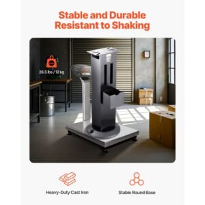 bench grinder stand, heavy duty bench grinder and vise floor pedestal with 11" x 6.7" mounting plate, grinding wheel storage compartments & cast iron base, compatible with most bench grinders