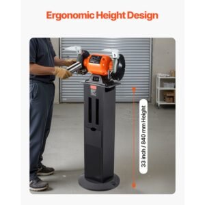 bench grinder stand, heavy duty bench grinder and vise floor pedestal with 11" x 6.7" mounting plate, grinding wheel storage compartments & cast iron base, compatible with most bench grinders