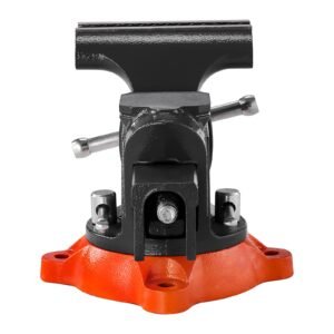 bench vise, 5" jaw width, 5" max jaw opening multipurpose vise with 360° swivel locking base, 2.8" throat depth, heavy duty ductile iron workbench vise with anvil, for clamping round pipes