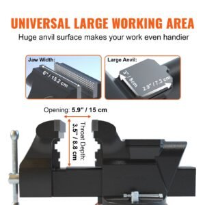 bench vise, 6 inch jaw width 5.9 inch jaw opening, 360 degree swivel locking base multipurpose vise with anvil, heavy duty ductile iron workbench vise with bolts & nuts, for drilling, pipe cutti