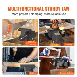 bench vise, 6 inch jaw width 5.9 inch jaw opening, 360 degree swivel locking base multipurpose vise with anvil, heavy duty ductile iron workbench vise with bolts & nuts, for drilling, pipe cutti