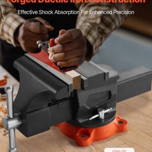 bench vise, 8" jaw width, 8" max jaw opening multipurpose vise with 360° swivel locking base, 3.7" throat depth, heavy duty ductile iron workbench vise, two way jaws for clamping round pipes