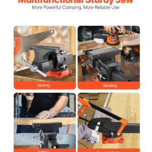 bench vise, 8" jaw width, 8" max jaw opening multipurpose vise with 360° swivel locking base, 3.7" throat depth, heavy duty ductile iron workbench vise, two way jaws for clamping round pipes