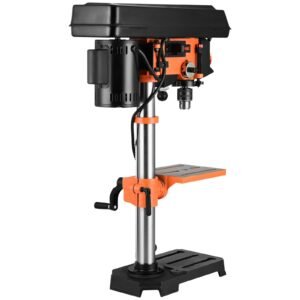 Benchtop Drill Press, 3.2 Amp, 5-Speed Adjustable Drill Press with 650/1050/1800/2350/3100 RPM, 10-inch Swing, Cast Iron Frame, 0-45° Tiltling Worktable, Work Light, for Drilling Wood & Metal