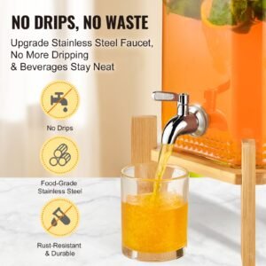 beverage dispenser, 1.5 gallon drink dispensers for parties, 2pc,glass juice dispenser with stand, stainless steel spigot, iced tea lemonade juice water dispenser, for restaurants, hotels, parti