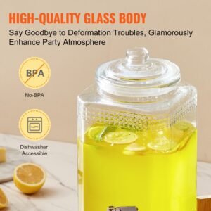 beverage dispenser, 1.5 gallon drink dispensers for parties, 2pc,glass juice dispenser with stand, stainless steel spigot, iced tea lemonade juice water dispenser, for restaurants, hotels, parti