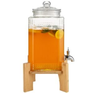Beverage Dispenser, 1.5 Gallon Drink Dispensers for Parties, 2PC,Glass Juice Dispenser with Stand, Stainless Steel Spigot, Iced Tea Lemonade Juice Water Dispenser, for Restaurants, Hotels, Parti