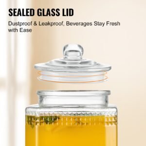 beverage dispenser, 1.5 gallon drink dispensers for parties, 2pc,glass juice dispenser with stand, stainless steel spigot, iced tea lemonade juice water dispenser, for restaurants, hotels, parti