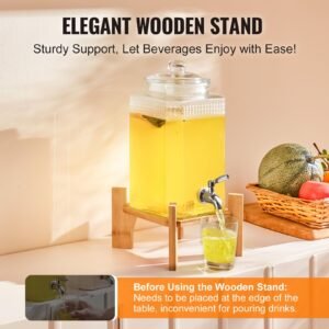 beverage dispenser, 1.5 gallon drink dispensers for parties, 2pc,glass juice dispenser with stand, stainless steel spigot, iced tea lemonade juice water dispenser, for restaurants, hotels, parti