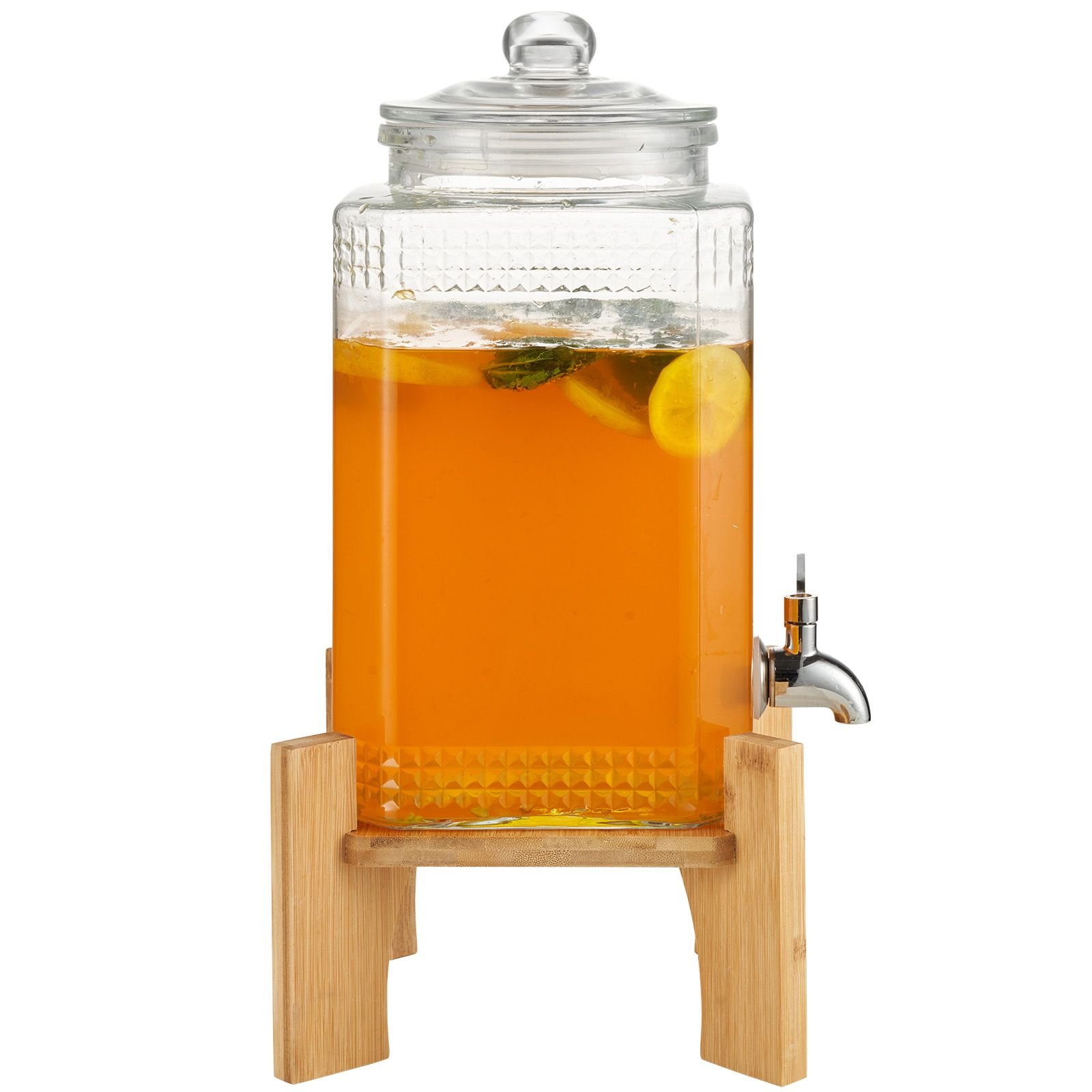 beverage dispenser, 1.5 gallon drink dispensers for parties, 2pc,glass juice dispenser with stand, stainless steel spigot, iced tea lemonade juice water dispenser, for restaurants, hotels, parti
