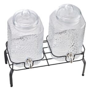 beverage dispenser, 2 pack 1.5 gallon drink dispensers for parties, glass juice dispenser with metal stand, stainless steel spigot, iced tea lemonade juice water dispensers for parties