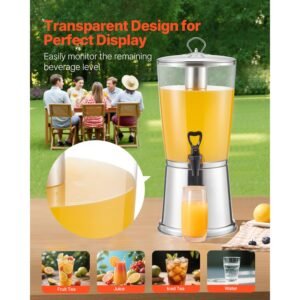 beverage dispenser, 2.1 gallon drink dispenser for parties, stainless steel + plastic juice dispensers with spigot ice chamber, iced tea lemonade juice water dispensers, for restaurants, hotels