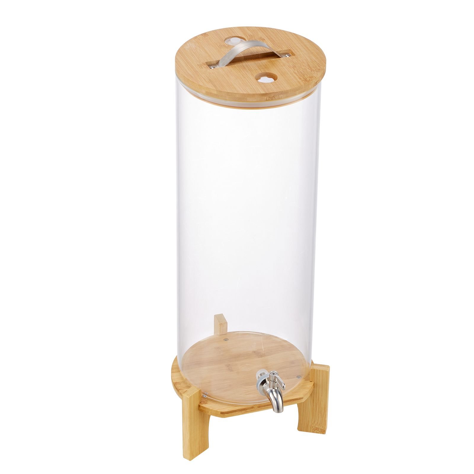 beverage dispenser, 3.5 gallon drink dispensers for parties, glass juice dispenser with wood stand, stainless steel spigot, iced tea lemonade juice water dispensers for parties