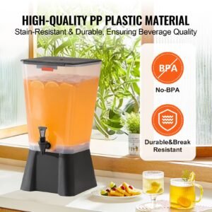 beverage dispenser, 5 gallon drink dispenser for parties, plastic juice dispensers with no drip spigot, iced tea lemonade juice water dispensers, for restaurants, hotels, parties