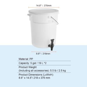 beverage dispenser, 5 gallon drink dispensers for parties, plastic juice dispenser with spigot and lid, iced tea lemonade juice water dispenser, for restaurants, hotels, parties, 2 pack