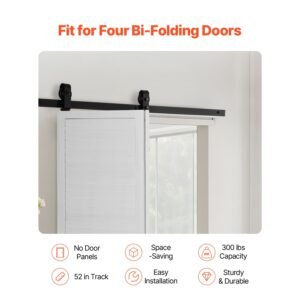 bi folding sliding barn door hardware track kit, 52" top mount track kit, slide smoothly & quietly, heavy duty, easy to install, suitable for two 24" closet pantry laundry doors (not included)