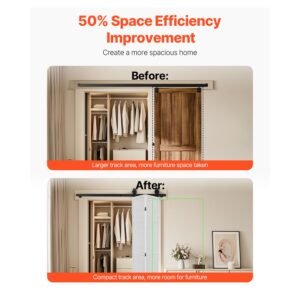 bi folding sliding barn door hardware track kit, 52" top mount track kit, slide smoothly & quietly, heavy duty, easy to install, suitable for two 24" closet pantry laundry doors (not included)