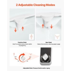 bidet attachment for toilet, 0.3" ultra thin bidet toilet seat attachment dual retractable nozzles, adjustable water pressure, non electric cold water sprayer for front rear water wash, white
