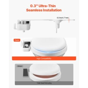 bidet attachment for toilet, 0.3" ultra thin bidet toilet seat attachment dual retractable nozzles, adjustable water pressure, non electric cold water sprayer for front rear water wash, white