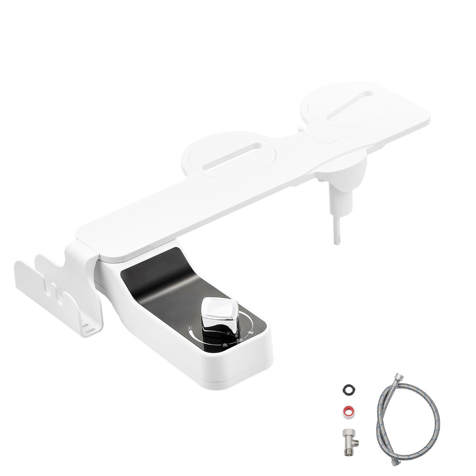 bidet attachment for toilet, 0.3" ultra thin bidet toilet seat attachment dual retractable nozzles, adjustable water pressure, non electric cold water sprayer for front rear water wash, white