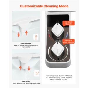bidet attachment for toilet, hot & cold non electric water sprayer dual retractable nozzles, adjustable water pressure, 0.3'' ultra thin bidet toilet seat attachment for rear and feminine wash