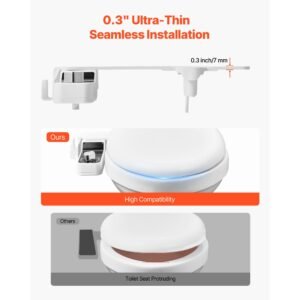 bidet attachment for toilet, hot & cold non electric water sprayer dual retractable nozzles, adjustable water pressure, 0.3'' ultra thin bidet toilet seat attachment for rear and feminine wash