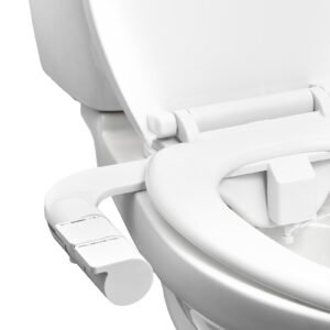 bidet attachment for toilet, self cleaning bidet toilet seat attachment dual retractable nozzles, adjustable water pressure, easily installed cold water sprayer for rear feminine wash, white