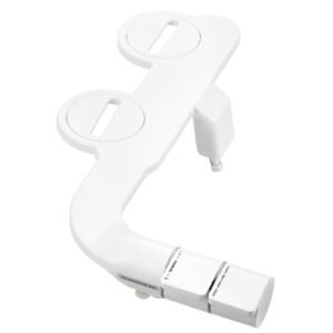 bidet attachment for toilet, self cleaning bidet toilet seat attachment dual retractable nozzles, adjustable water pressure, easily installed cold water sprayer for rear feminine wash, white