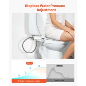 bidet attachment for toilet, self cleaning bidet toilet seat attachment dual retractable nozzles, adjustable water pressure, easily installed cold water sprayer for rear feminine wash, white