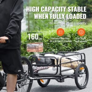 bike cargo trailer, 160 lbs load capacity, heavy duty bicycle wagon cart, foldable compact storage & quick release with universal hitch, 16" wheels, safe reflectors, fits 22" 28" bike wheels