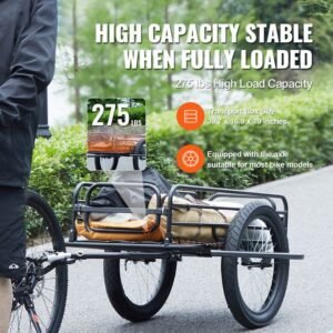 bike cargo trailer, 275 lbs load capacity, heavy duty bicycle wagon cart, foldable compact storage & quick release with universal hitch, 20" wheels, fits most bike wheels, carbon steel frame