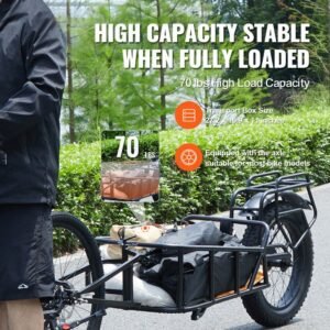 bike cargo trailer, 70 lbs load capacity, heavy duty bicycle wagon cart, compact storage & quick release structure with universal hitch, 20" wheels, fits most bike wheels, carbon steel frame