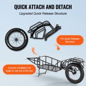 bike cargo trailer, 70 lbs load capacity, heavy duty bicycle wagon cart, compact storage & quick release structure with universal hitch, 20" wheels, fits most bike wheels, carbon steel frame