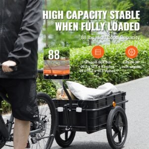 bike cargo trailer, 88 lbs load capacity, heavy duty bicycle wagon cart, foldable compact storage with universal hitch, waterproof cover, 16" wheels, safe reflectors, fits 24" 28" bike wheels