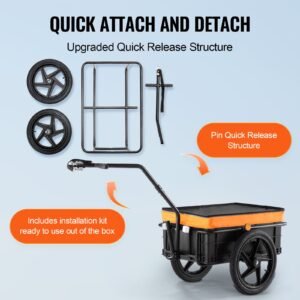 bike cargo trailer, 88 lbs load capacity, heavy duty bicycle wagon cart, foldable compact storage with universal hitch, waterproof cover, 16" wheels, safe reflectors, fits 24" 28" bike wheels