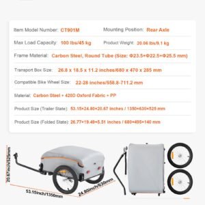 bike cargo trailer, 88/100/160 lbs load capacity, heavy duty bicycle wagon cart, foldable compact storage with universal hitch