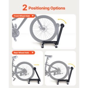bike rack, fits 20 to 29 inch mountain & road bikes, alloy steel rust resistant bike floor stand rack, foldable bicycle stand for entryway, garage, home bikes parking & storage, 1 pack, black