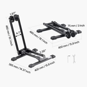 bike rack, fits 20 to 29 inch mountain & road bikes, alloy steel rust resistant bike floor stand rack, foldable bicycle stand for entryway, garage, home bikes parking & storage, 1 pack, black