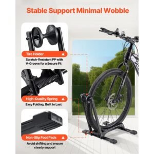bike racks 2 pack, fits 20 to 29 inch mountain & road bikes, alloy steel rust resistant bike floor stand rack, foldable bicycle stand for entryway, garage, home bikes parking & storage, black