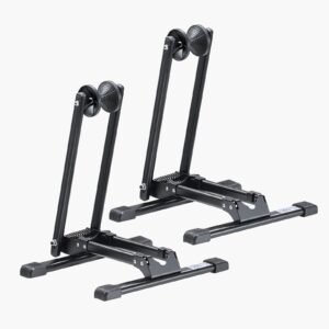 bike racks 2 pack, fits 20 to 29 inch mountain & road bikes, alloy steel rust resistant bike floor stand rack, foldable bicycle stand for entryway, garage, home bikes parking & storage, black
