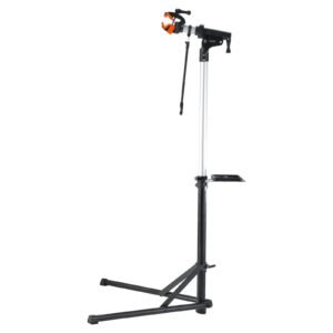 bike repair stand, 66 lbs heavy duty aluminum bicycle repair stand, adjustable height bike maintenance workstand with magnetic tool tray telescopic arm, foldable bike work stand for home, shops