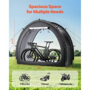 bike storage tent, 1 to 2 bikes, outdoor spacious bike storage tent with ventilated window, waterproof fan shaped bike tent with high strength fiberglass & dual zippers, fit for bicycle