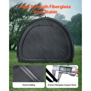 bike storage tent, 1 to 2 bikes, outdoor spacious bike storage tent with ventilated window, waterproof fan shaped bike tent with high strength fiberglass & dual zippers, fit for bicycle