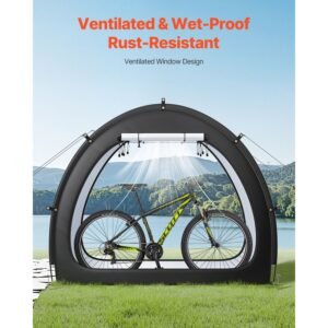 bike storage tent, 1 to 2 bikes, outdoor spacious bike storage tent with ventilated window, waterproof fan shaped bike tent with high strength fiberglass & dual zippers, fit for bicycle